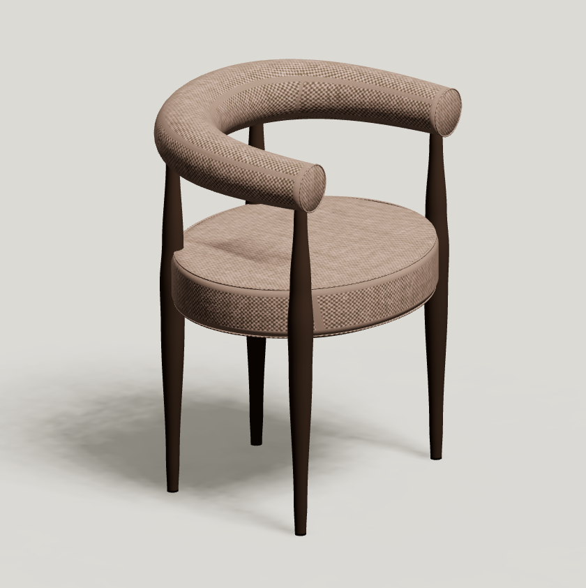Sedia con schienale curvo e gambe affusolate