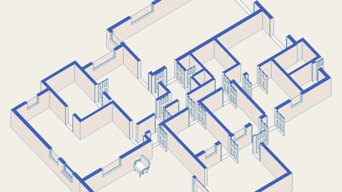 3D house floor plan with connected walls, doors and windows in Arcadium