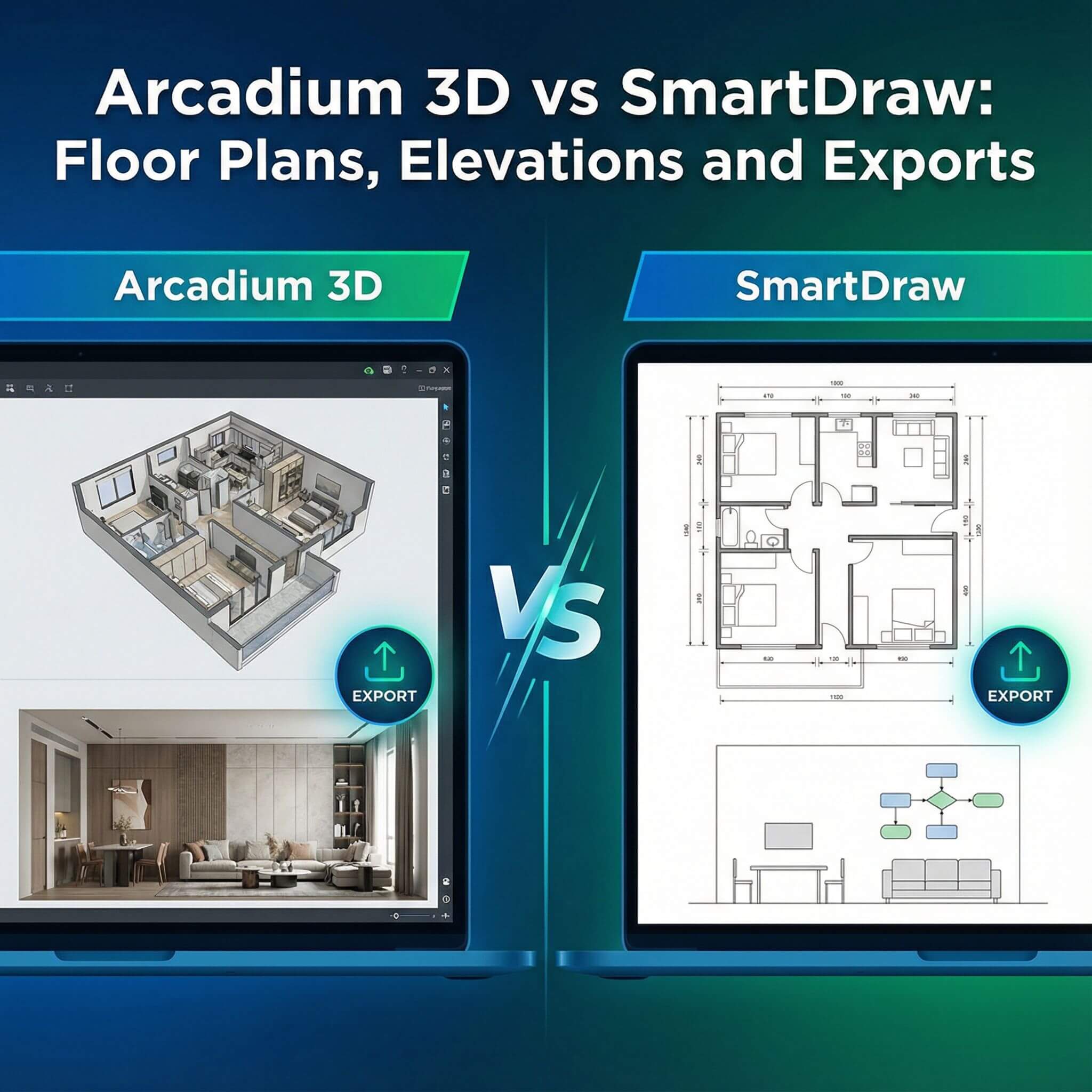 Arcadium 3D vs SmartDraw: Floor Plans, Elevations and Exports 